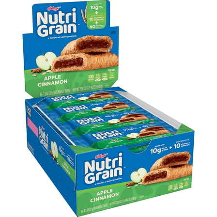 Kellogg’s Nutri-Grain Apple Cinnamon Soft Baked Breakfast Bars, 16 Count, 1.3 oz Each, Made with Whole Grains