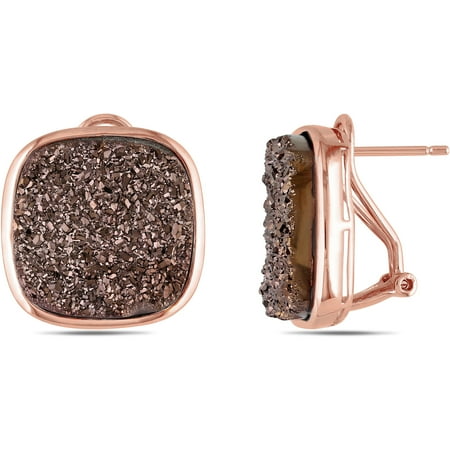 - Druzy Pink Rhodium-Plated Sterling Silver Clip-Back Fashion Earrings