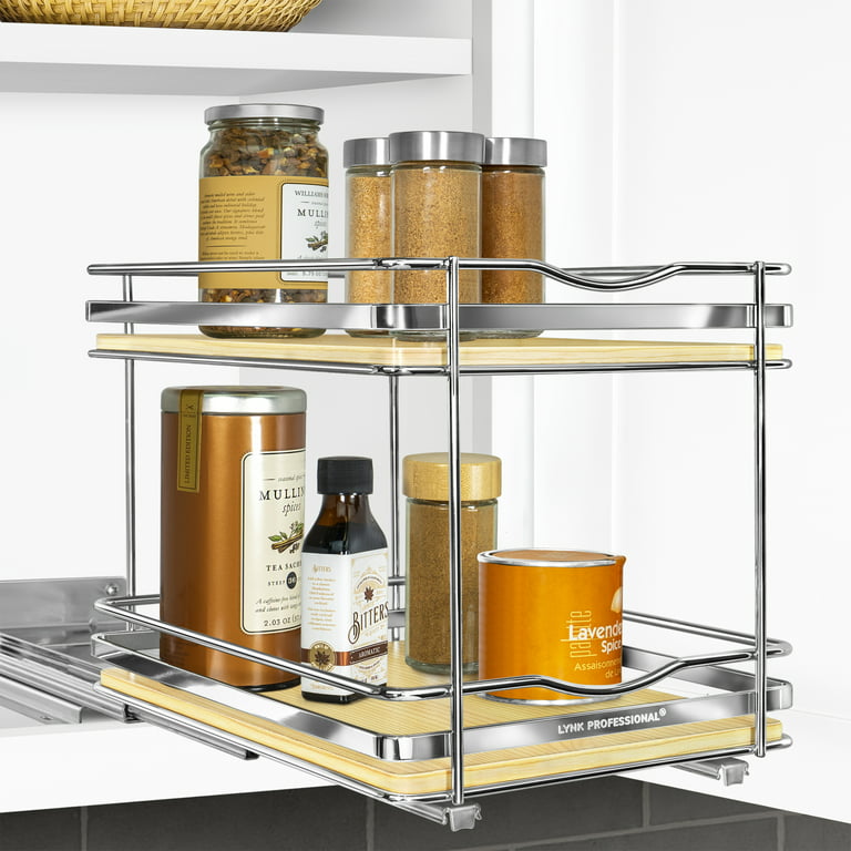 LYNK PROFESSIONAL 8-1/4 Wide Double Pull Out Spice Rack Organizer for  Cabinet, Slide Out Shelf, Chrome 