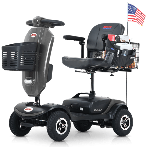 Outdoor Compact Mobility Scooter with Windshield, 300W Motor, Long Range Extended Battery, Cup Holder & USB Charging Port – Black   Grey