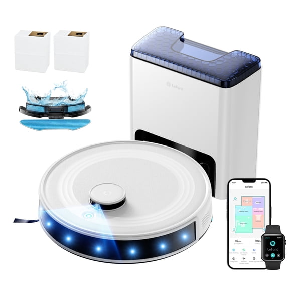 Lefant M2L Plus Aspirateur Robot et Vadrouille à Navigation LiDAR, Aspiration 6500Pa, Cartographie Multi-Étages, Vidange et Remplissage Automatiques, Aspirateur Robot pour Planchers et Poils d'Animaux