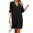 thumbnail image 3 of STARVNC Women V Neck Ruffle Half Sleeve Pleated Midi Dress, 3 of 7