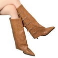 thumbnail image 6 of Aihuaihua Fold Over Boots for Women Pointy Pull-on Wedge Heel Knee Shark Boot With Side Zipper Padlock Design, 6 of 10