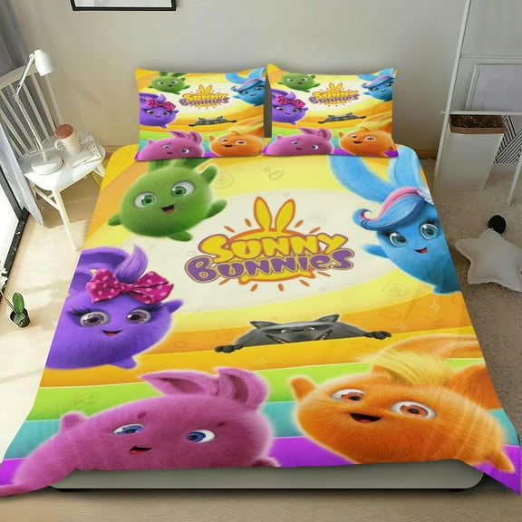 Sunny Bunnies Themed Bed Sheet Set Three Piece Set 53x79 Inches Comfortable And Skin Friendly Unique Design Creating A Star Studded Night Home Decor Gifts For Family Friends fans