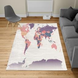 Earth Turkish Area Rug, Detailed World Map with All Countries Major Capital Cities Universe Continents, Soft Carpet for Living Room Decor with Distressed Look, 6.6' X 9.6', Pale Eggplant, by Ambesonne