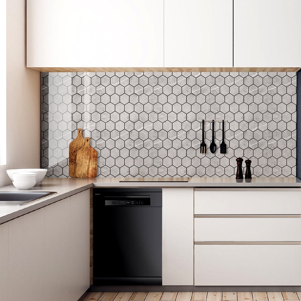 20 Pcs Hexagon Non-Slip Floor Sticker for Home Decor, 12" x 12" Peel and Stick Self-Adhesive Wall Sticker for Living Room Kitchen Bathroom