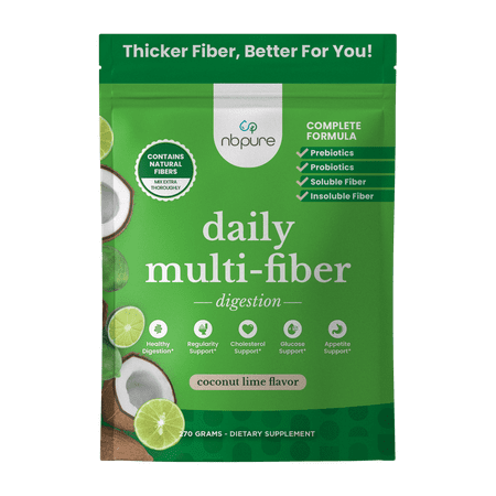 NBPure Daily Multi-Fiber Powder with Soluble and Insoluble Fiber and Pre and Probiotics, Coconut Lime, 45 Servings