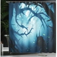 thumbnail image 3 of Ambesonne Animal Shower Curtain, Night Forest Halloween, 69"Wx70"L, Navy White, 3 of 4