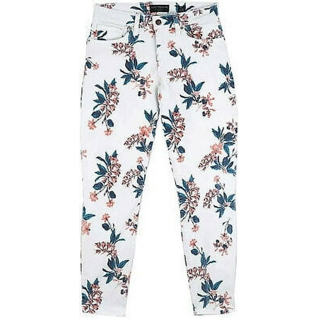 New Lucky Brand Womens White Floral Bridgette Skinny Jeans Sz US 12 / 31, 7097-4M
