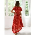thumbnail image 4 of SHIBEVER Casual Wrap Dress for Women Summer Bohemian Floral V Neck Short Sleeve High Split Maxi Dress, 4 of 6