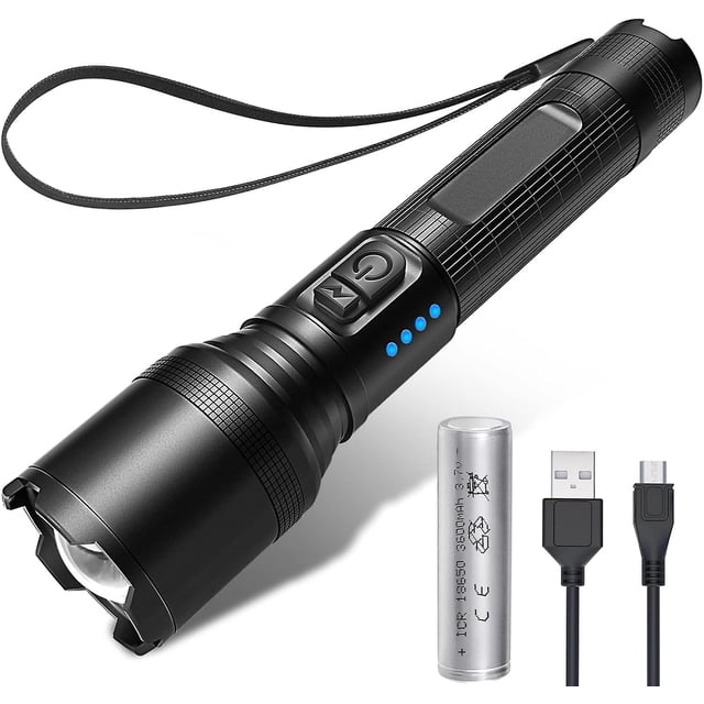 Linterna LED de 5000 lúmenes, brillo máximo de 5 h, batería recargable por USB, Cree XHP50.2, indicador de encendido, 5 modos, resistente al agua IP65 para acampar