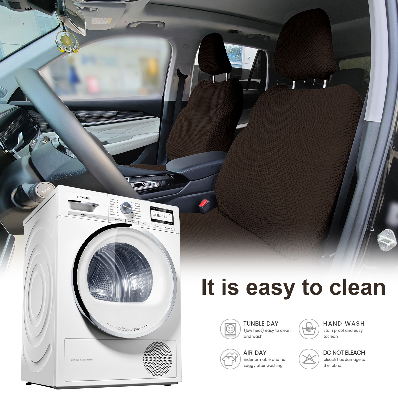 Eurhowing Universal Car Seat Covers, Non-Slip Front Car Seat Covers Set of 2, Breathable Jacquard Auto Seat Protectors for Cars SUV Sedan Truck, Coffee