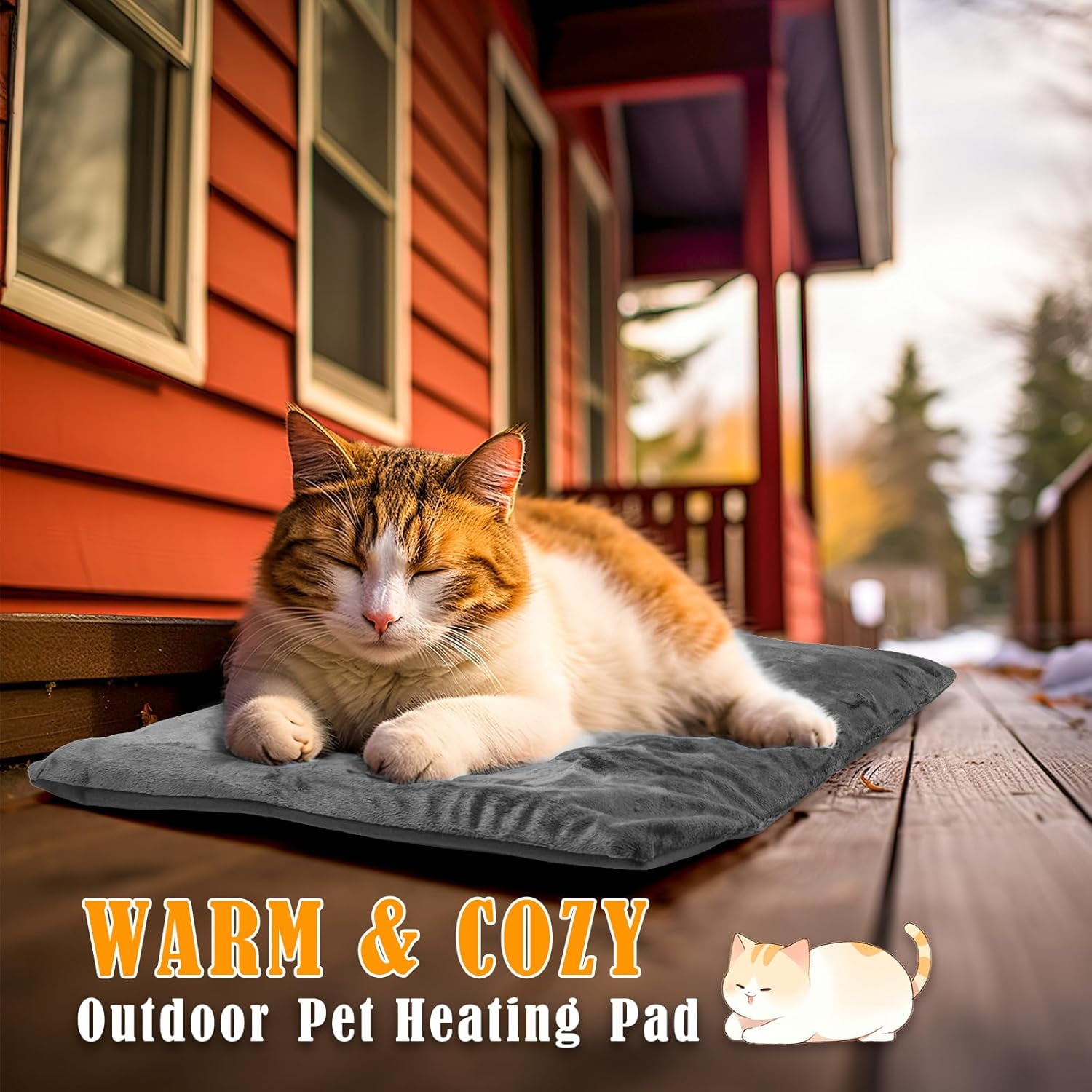 Outdoor Pet Heating Pad for Cat Dog, Heated Mat with Waterproof Cover and Automatic Temperature Control, Suitable for Cat Houses, Dog Houses, Small Beds, Porches, 20'' x 16'',Gray