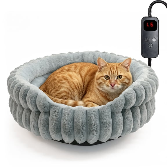 ZALALOVA Heated Cat Bed for Indoor, Pet Heating Cat Bed with Timer and Temp Adjustable,Pets Heat Pad with Washable and Waterproof Cover, Non-Slip Bottom, Chew Resistant Cord