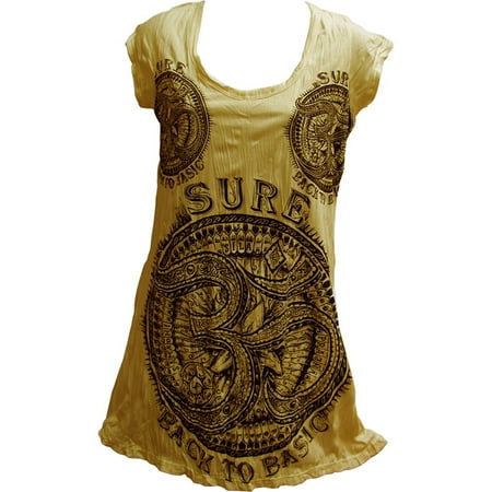 SURE Hippie Yoga Om Crinkled Cotton Short-Sleeve Tunic Dress T-Shirt No146