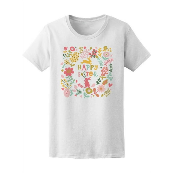 Smartprints Womens Graphic Tee - Happy Easter Rabbit Bunny Doodle - Regular Fit 100% Cotton