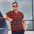 thumbnail image 4 of Yiaed Red Black PlaidPrint Men's Short Sleeve Polo Shirt,Golf Polo for Men Three-Button Golf Shirt Athletic Casual Collared T-Shirt- 3X-Large, 4 of 7
