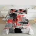 thumbnail image 3 of Manfei Fashion Red Artwork Full Size Comforter Sets for Adult, Square Abstract Bedding Comforter Set, Vintage Oil Printing Reversible Bedding Sets, Luxury Bedroom Decor, 3-Piece, 3 of 9