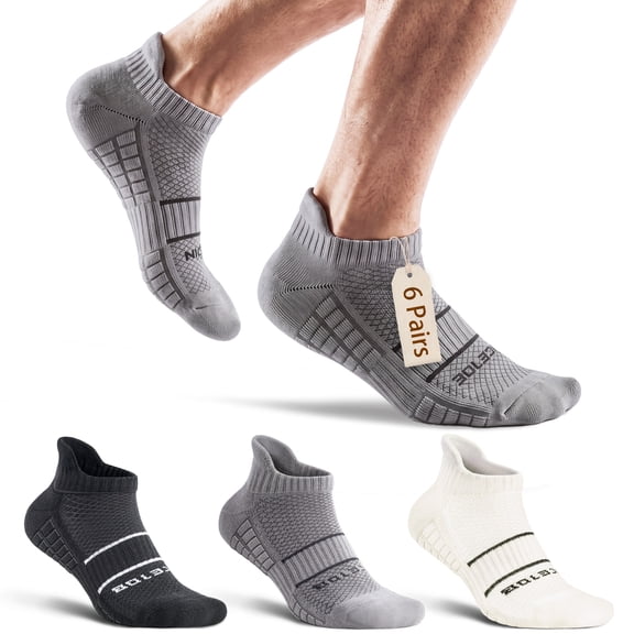 Mqamex Athletic Ankle Socks Mens, Cushioned Cotton Short Socks,6 Pairs Sizes 6-13