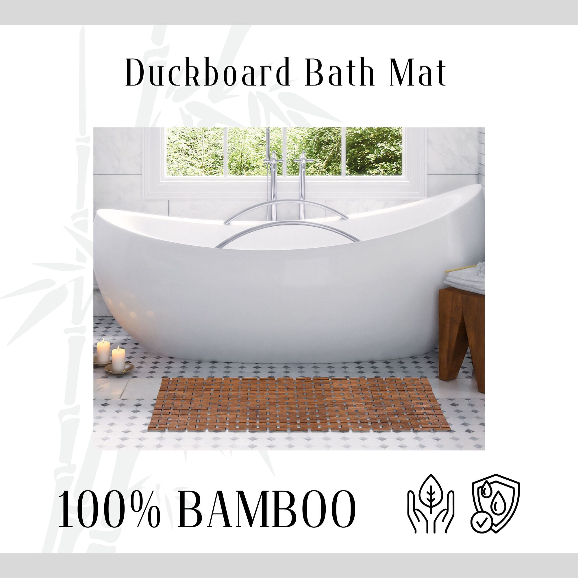 Evideco French Home Goods Slats Bamboo Mat Contemporary Brown Bamboo Bath Rugs, 40"L x 18"W, Non-Slip Backing