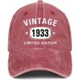 thumbnail image 1 of 90th Birthday Gifts for Men Women Hats Vintage 1933 Gift Ideas Embroidered Baseball Cap, 1 of 6
