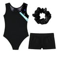 thumbnail image 4 of TiaoBug Kids Girls Sleeveless Gymnastics Leotards Dance Ballet Unitard with Shorts Hair Band Set Cyan&Black 12, 4 of 5