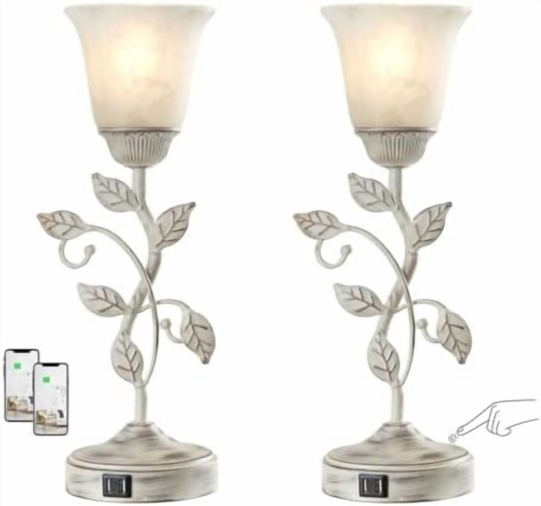 Farmhouse Table Lamp With Glass Shade - Rustic Bedside Nightstand Lamp, Bulb Included