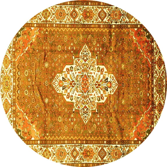 Ahgly Company Indoor Round Medallion Yellow Traditional Area Rugs, 6' Round