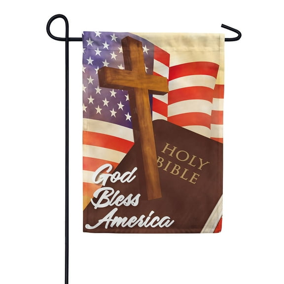 American Forever Garden Flag - God Bless America, 4th of July Patriotic, USA Religious Holy Cross , 12.5" x 18", Double Sided Americana Inspirational Seasonal Yard Outdoor Decorative Flag