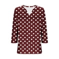 thumbnail image 6 of Staron Women's Polka Dot V-Neck 3/4 Sleeve T-Shirt Casual Fashion Printed Top Basic Comfy Relaxed Tee, Wine M, 6 of 6