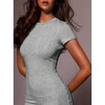 thumbnail image 4 of Womens Grey Casual Round Neck Short Sleeve Long Maxi T-Shirt Dress, 4 of 6