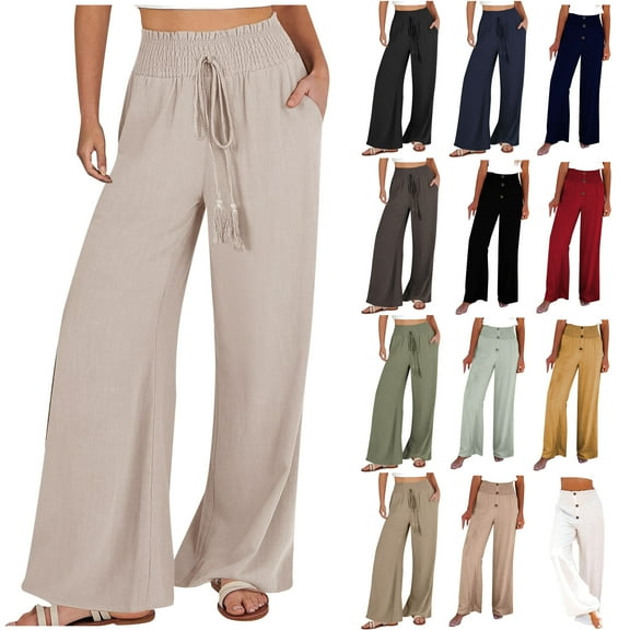 Women's Wide Leg Palazzo Lounge Pants with Pockets Lightweight Loose Fit Comfy Casual Pajama Pants Summer Tropical Beach Trouseres