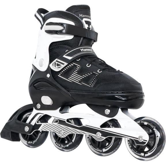 MammyGol Adult Inline Skates for Men Women, Roller Skates with Carbon Steel Bearings, TPR Brake, EVA Lining, PVC Upper | Adjustable Size Better Fit for Beginner Skating Enthusiasts Black