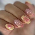 thumbnail image 1 of Flower Almond Shaped Press on Nails Summer Short False Nails with 3D Embossed, 1 of 5