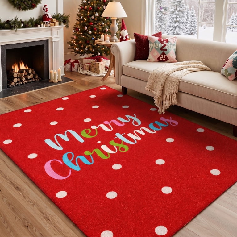 KUETH 4'x6' Christmas Machine Washable Area Rug, Non-Slip Rugs for ...