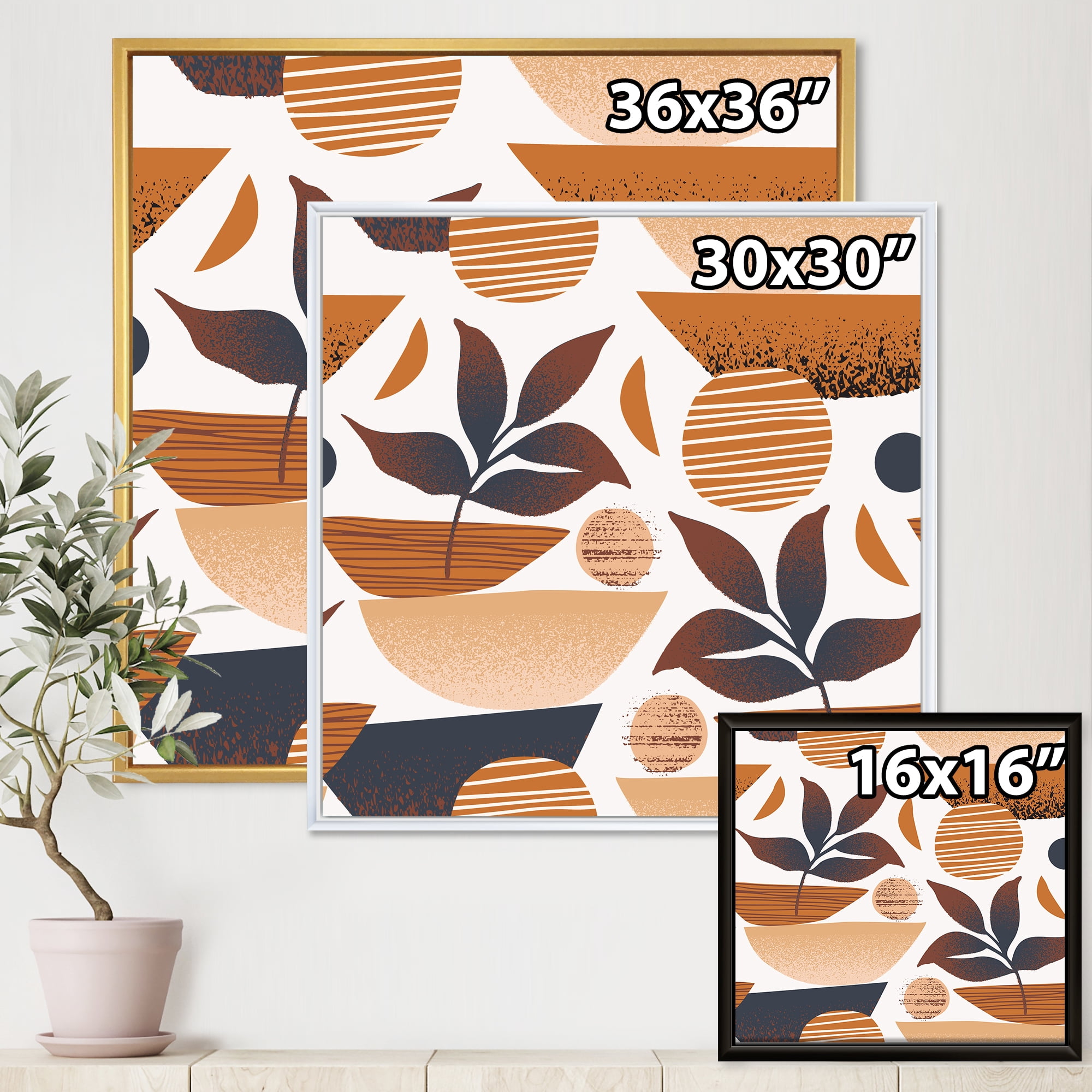 Designart 'Tropical Leaf Silhouettes and Shapes on White' Modern Framed Canvas Wall Art Print