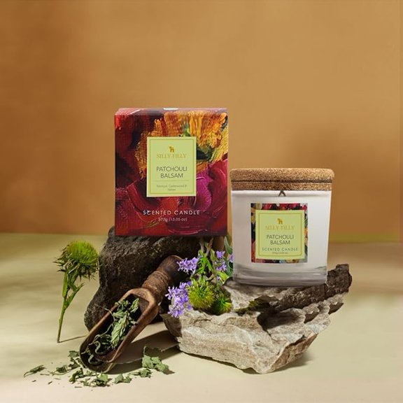 Glass Jar Candle | Patchouli Balsam Mildly Scented | Two Wick 13 oz | Over 40 Hours of Burn Time | Ideal for Home, Celebrations, Gifting