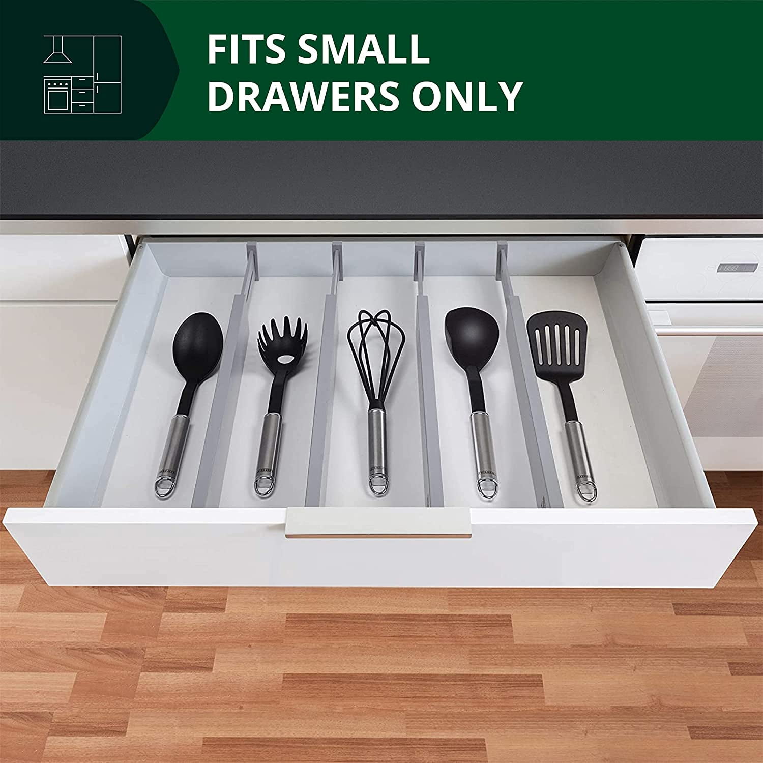Royal Craft Wood Adjustable Bamboo Drawer Dividers Organizers - 4-Pack, 17 inches, Gray
