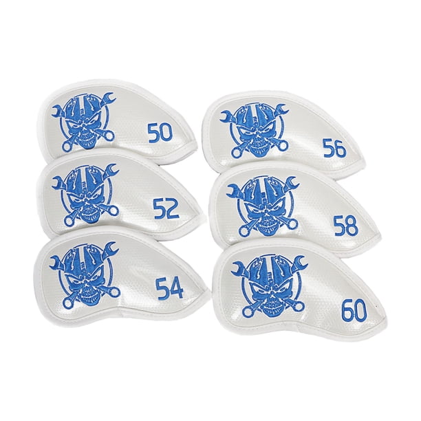 6 fundas para cabezas de palos de golf con diseño de calavera de hierro, antideslizantes, para hombres y mujeres blanco