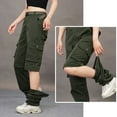 thumbnail image 4 of JJHGVB Cargo Pants Women High Waisted Pants Women's Outdoor Quick Drying With Multiple Pockets And Detachable Style Elastic Windbreaker Pants Wide Leg Pants Woman Baggy Pants Green S, 4 of 9
