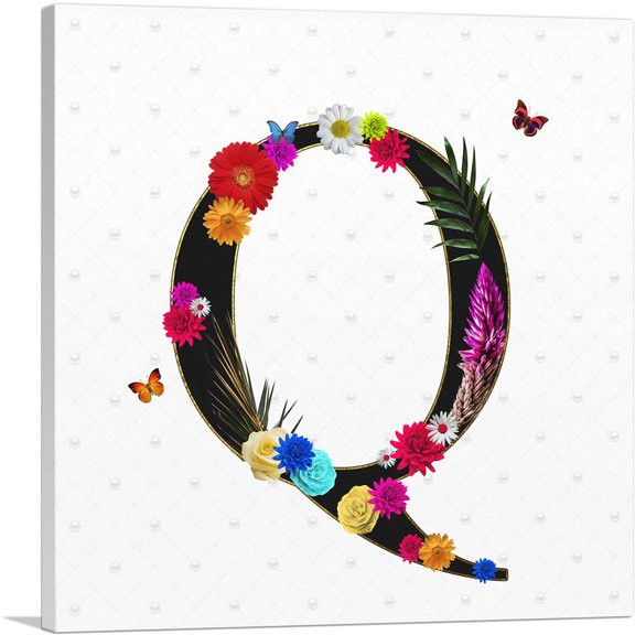 ARTCANVAS Flower Plant Butterfly Alphabet Letter Q Canvas Art Print - Size: 36" x 36" (0.75" Deep)