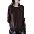 thumbnail image 2 of Qulqfy Tops for Women Spring Knitting Cotton 3/4 Length Sleeve Shirts Jacquard Crew Neck Fall Pure Tops Crew Neck Blouses for Women 0, 2 of 3