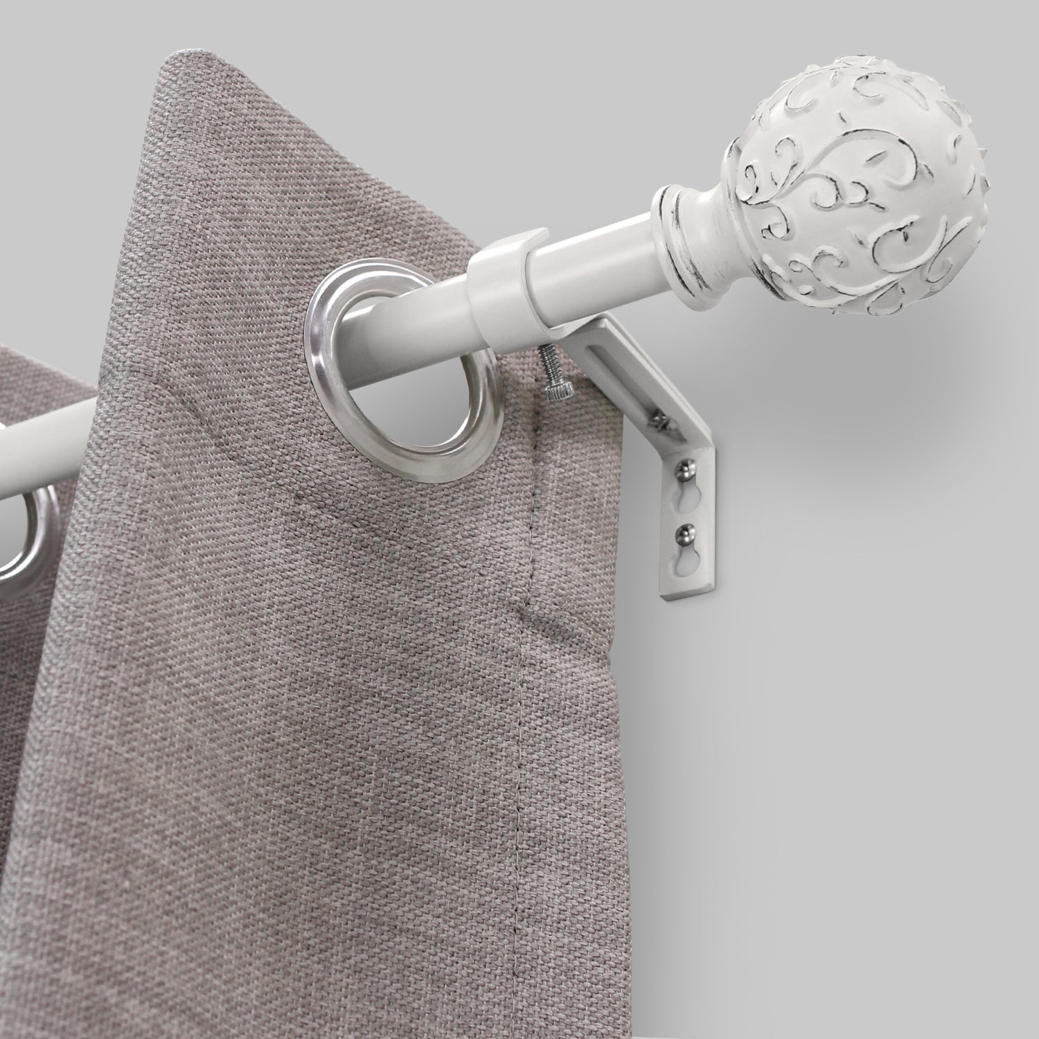 Lumi 66 in. - 120 in. Telescoping 3/4 in. Single Curtain Rod Kit in White with Farmhouse Ball Finial