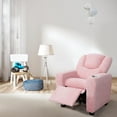 thumbnail image 2 of YSNW Push Back Kids Recliner Chair with Footrest & Cup Holders, Push Back Toddler Recliner with Cup Holder,Chenille Kids' Recliners for Age 3+,Pink, 2 of 11