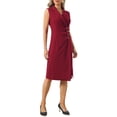 thumbnail image 2 of INSPIRE CHIC Women's Notch Lapel Wrap Neck Dress Sleeveless Slit Front Ruched Pencil Dresses XL Wine Red, 2 of 5