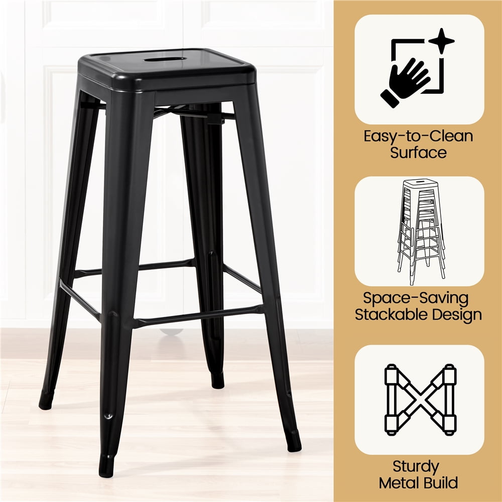 Yaheetech 30'' Set of 4 Metal Bar Stools Vintage Counter Bar Stool Stackable Chairs Black
