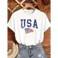 thumbnail image 1 of Women'S Patriotic USA-Themed White T-Shirt with American Flag Star-Stripes Design - Casual Crew Neck, Short Sleeve Top for Independence Celebrations, Independence Apparel | Casual Top, 1 of 6