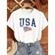 thumbnail image 1 of Women'S Patriotic USA-Themed White T-Shirt with American Flag Star-Stripes Design - Casual Crew Neck, Short Sleeve Top for Independence Celebrations, Independence Apparel | Casual Top, 1 of 6