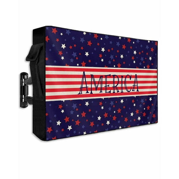 American Flag Outdoor TV Cover 52 to 55 Inch Weatherproof, Independence Day Red Blue Star Striped 600D Oxford TV Covers with Waterproof Zipper, Outside Flat TV Screen Protector Size 52"Wx19"Hx4.5"D