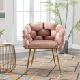 thumbnail image 3 of Luxury Velvet Barstools, Modern Sofa Chair with Golden legs, Single Make-up Chair with C-shaped Backrest, Household Dresser Stool for Bedroom, Office, Living Room, Pink, 3 of 9